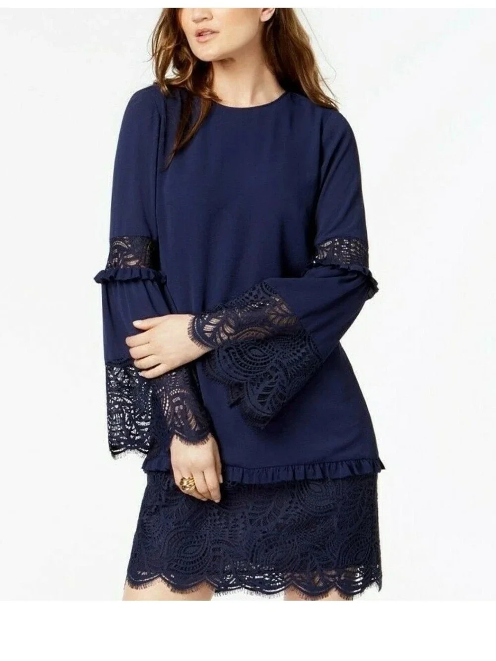 Micheal Kors Women's Navy Lace-Trim Shift Dress Size Small (Free Shipping 🚚✨️)